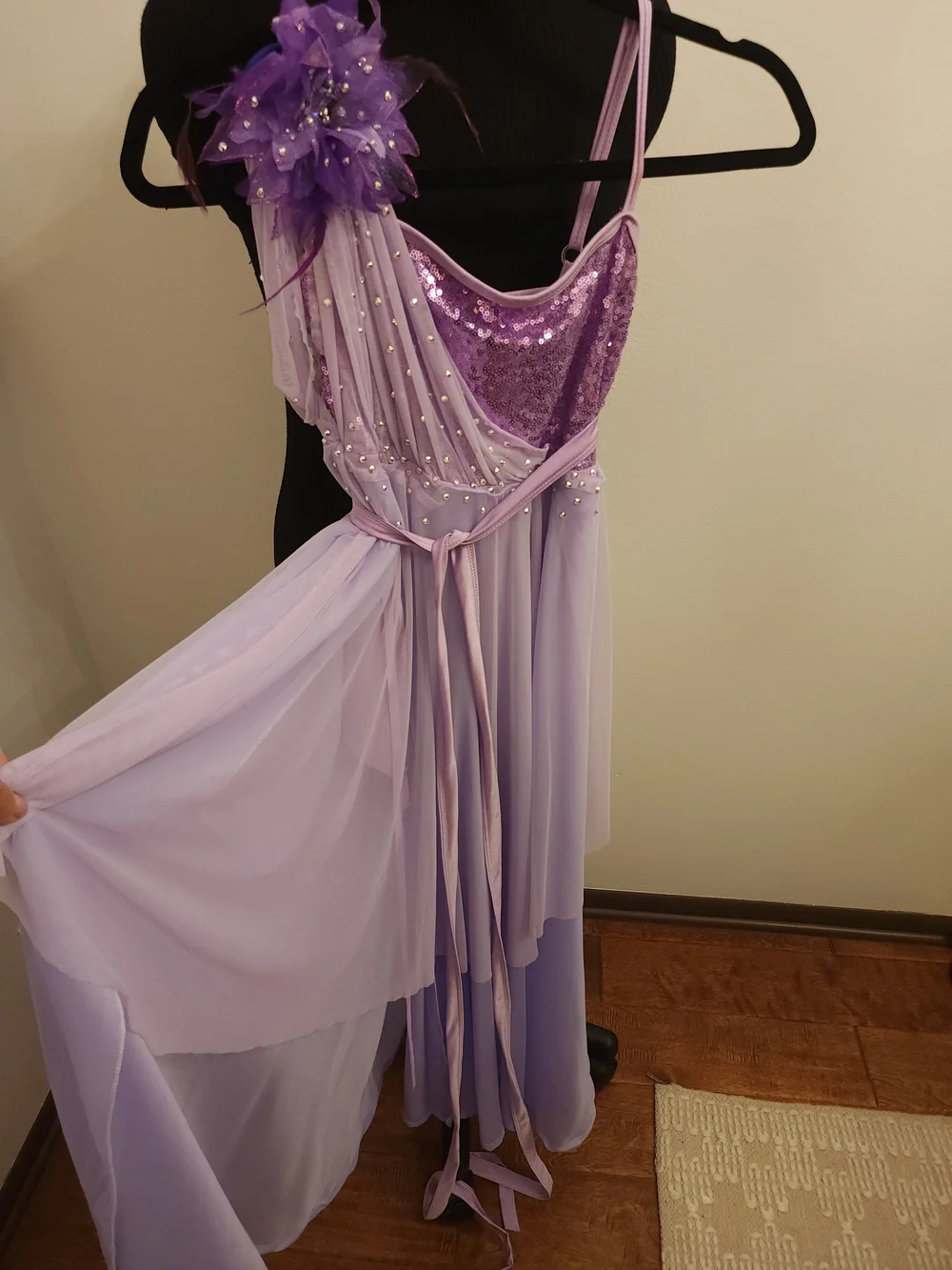 Girls Lavender Dance Costume With Rhinestones